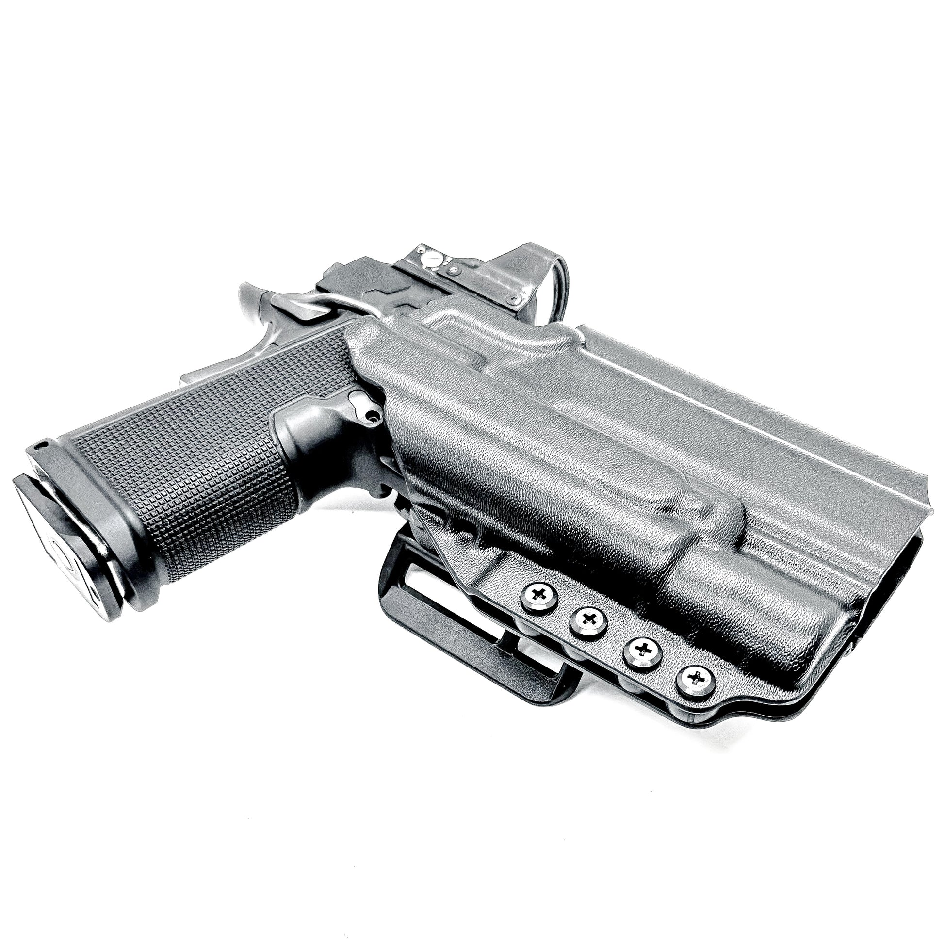 Kimber 2K11 OWB holster with SureFire X300U. Outside Waistband holster for range and carry with adjustable retention, optic compatibility, and durability.