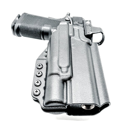 Kimber 2K11 OWB holster with SureFire X300U. Outside Waistband holster for range and carry with adjustable retention, optic compatibility, and durability.