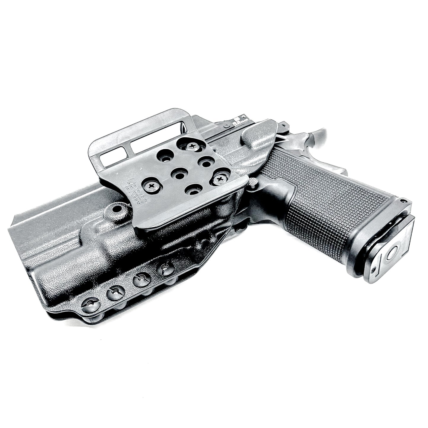 Kimber 2K11 OWB holster with SureFire X300U. Outside Waistband holster for range and carry with adjustable retention, optic compatibility, and durability.