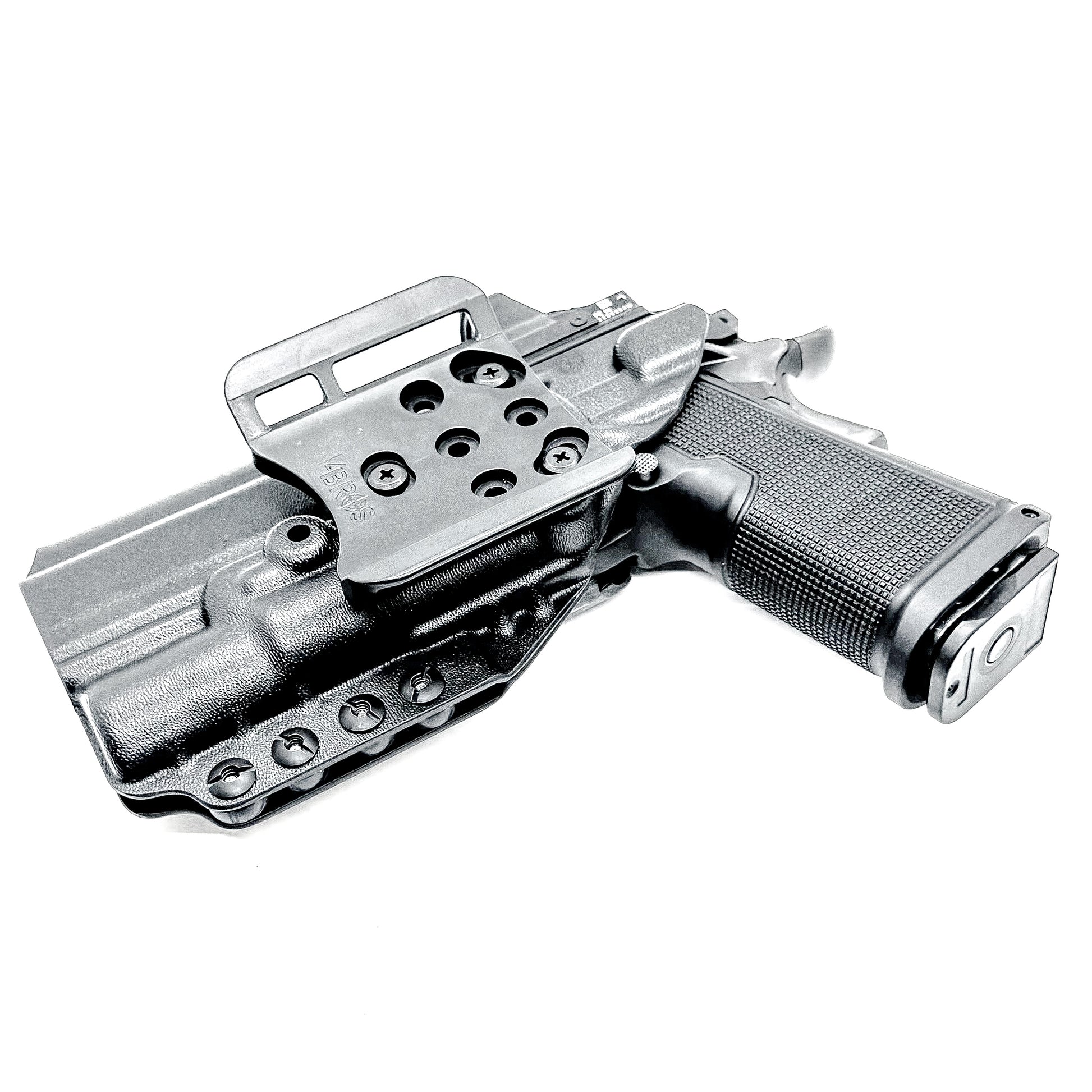 Kimber 2K11 OWB holster with SureFire X300U. Outside Waistband holster for range and carry with adjustable retention, optic compatibility, and durability.
