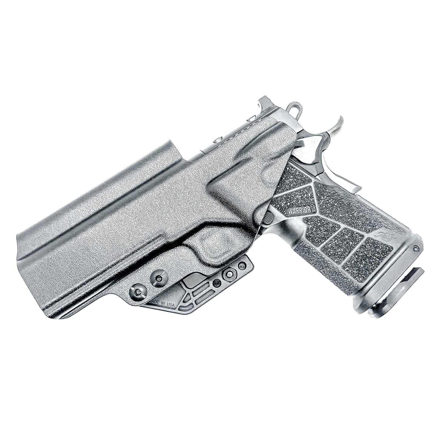 Kimber DS Warrior 5-inch Double Stack 1911 IWB holster with precision fit, .093 material, adjustable retention, and all-day comfort. Made in the USA.