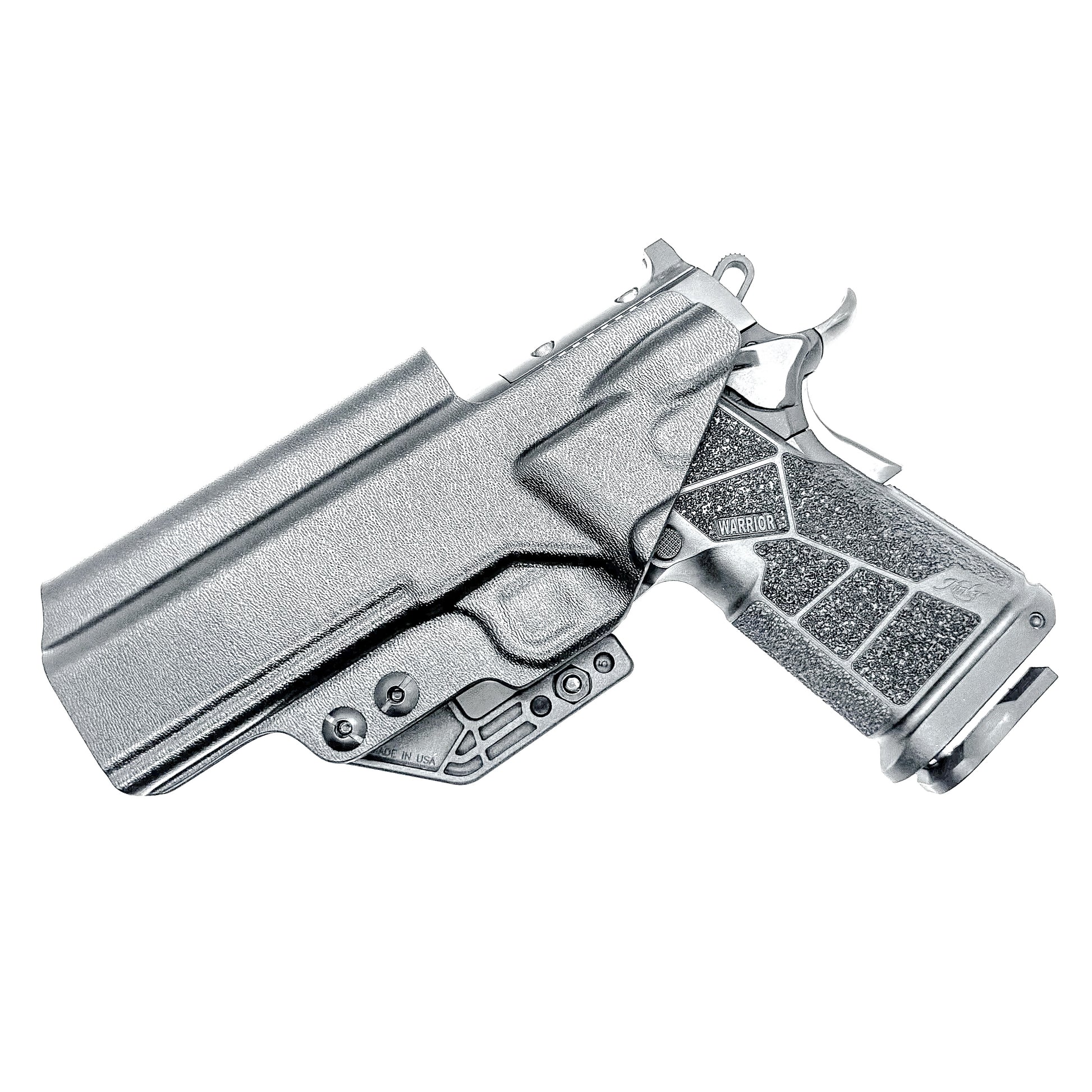 Kimber DS Warrior 5-inch Double Stack 1911 IWB holster with precision fit, .093 material, adjustable retention, and all-day comfort. Made in the USA.