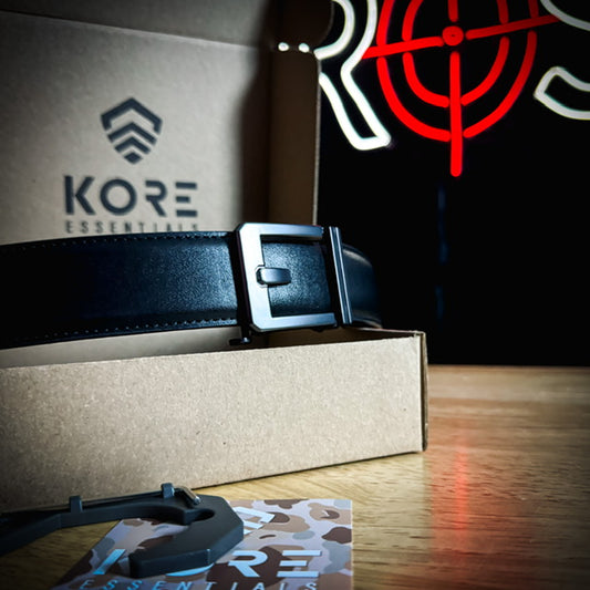 For the best concealed carry belt, shop Four Brothers Holsters for the Kore Essentials X3 belt.  The buckle design frees up space in front to hold your gear.