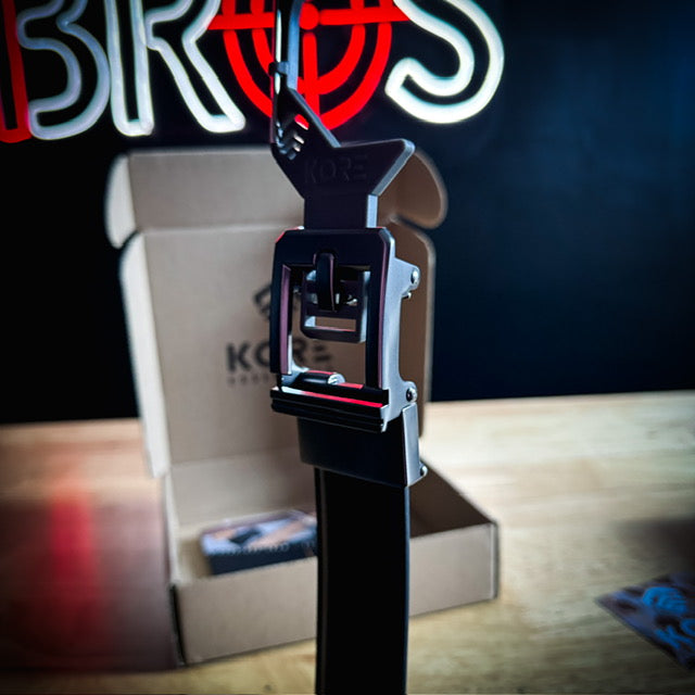 For the best concealed carry belt, shop Four Brothers Holsters for the Kore Essentials X3 belt.  The buckle design frees up space in front to hold your gear.