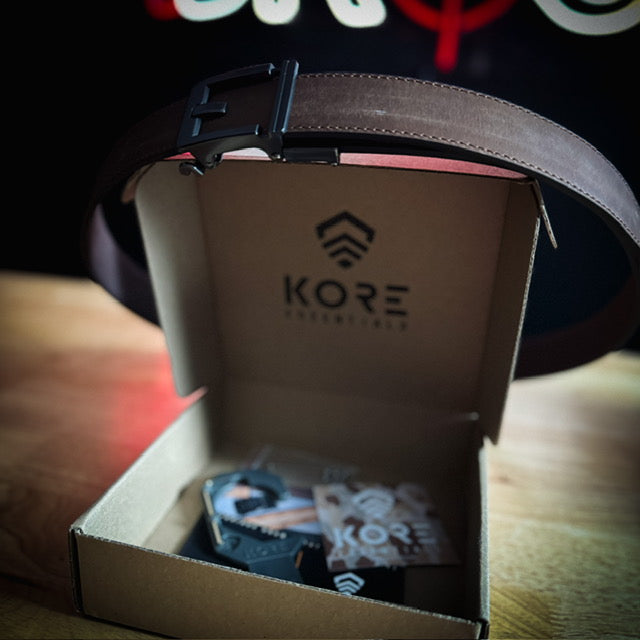 For the best concealed carry belt, shop Four Brothers Holsters for the Kore Essentials X3 belt.  The buckle design frees up space in front to hold your gear.