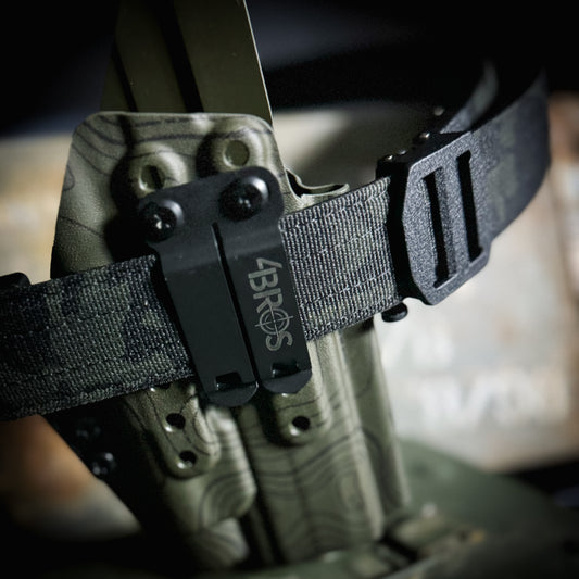 For the best concealed carry belt, shop Four Brothers Holsters for the Kore Essentials X7 belt.  The buckle design frees up space in front to hold your gear.