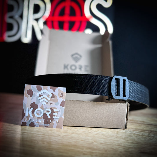 For the best concealed carry belt, shop Four Brothers Holsters for the Kore Essentials X7 belt.  The buckle design frees up space in front to hold your gear.