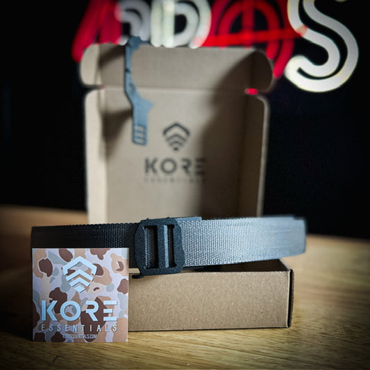 For the best concealed carry belt, shop Four Brothers Holsters for the Kore Essentials X7 belt.  The buckle design frees up space in front to hold your gear.