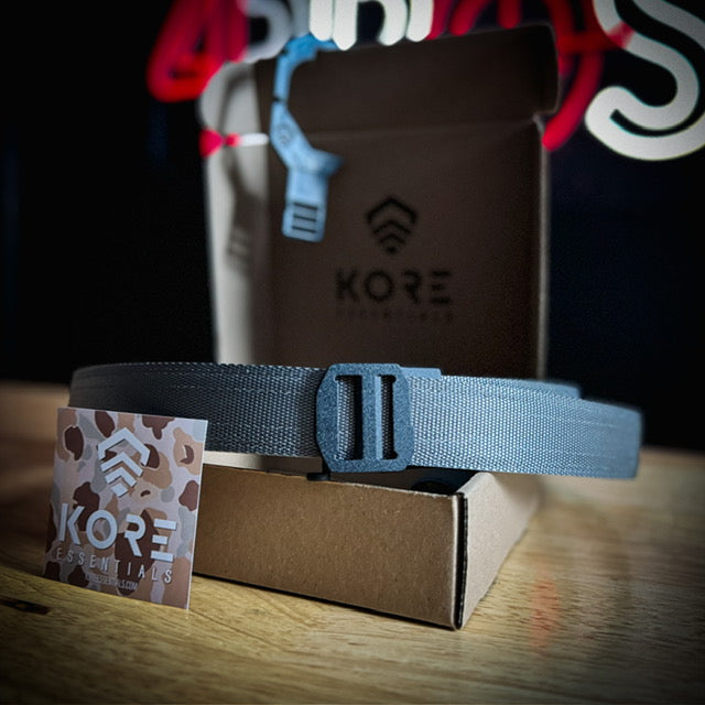 For the best concealed carry belt, shop Four Brothers Holsters for the Kore Essentials X7 belt.  The buckle design frees up space in front to hold your gear.