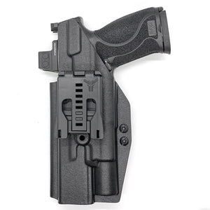 For the best OWB Outside Waistband Kydex Taco Style Holster designed to fit the Smith and Wesson M&P 10MM 5.6" Performance Center M2.0 pistol with thumb safety and Surefire X300U-A, X300U-B, X-300T-A, or X-300T-B weapon light shop four brothers.  Full sweat guard, adjustable retention, profiled for a red dot sight. Proudly made in the USA.  