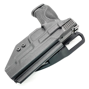 Outside Waistband Kydex Duty and Competition Holster designed to fit the Smith and Wesson M&P 10MM M2.0 4" and 4.6" pistols with or without the thumb safety with a closed muzzle design for harsh environments. Full sweat guard, adjustable retention, cleared for red dot sight. Made in USA for veterans & law enforcement. 