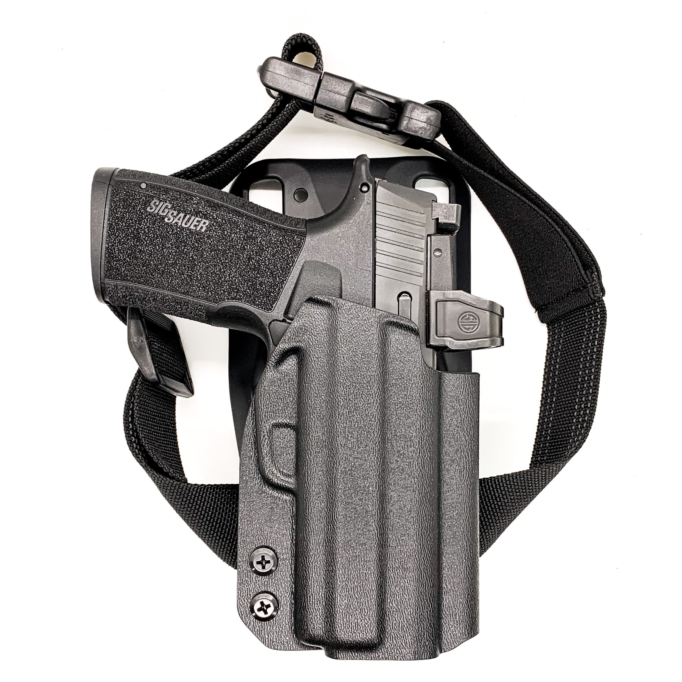 For the best Outside Waistband Duty & Competition Kydex Holster designed to fit the Sig Sauer P365-XMACRO, P365-XMACRO COMP, P365-XMACRO TACOPS, and P365-XMACRO COMP ROMEOZERO ELITE with the GoGunsUSA Gas Pedal shop Four Brothers Holsters.  Full sweat guard, adjustable retention, open muzzle, cleared for red dot sight