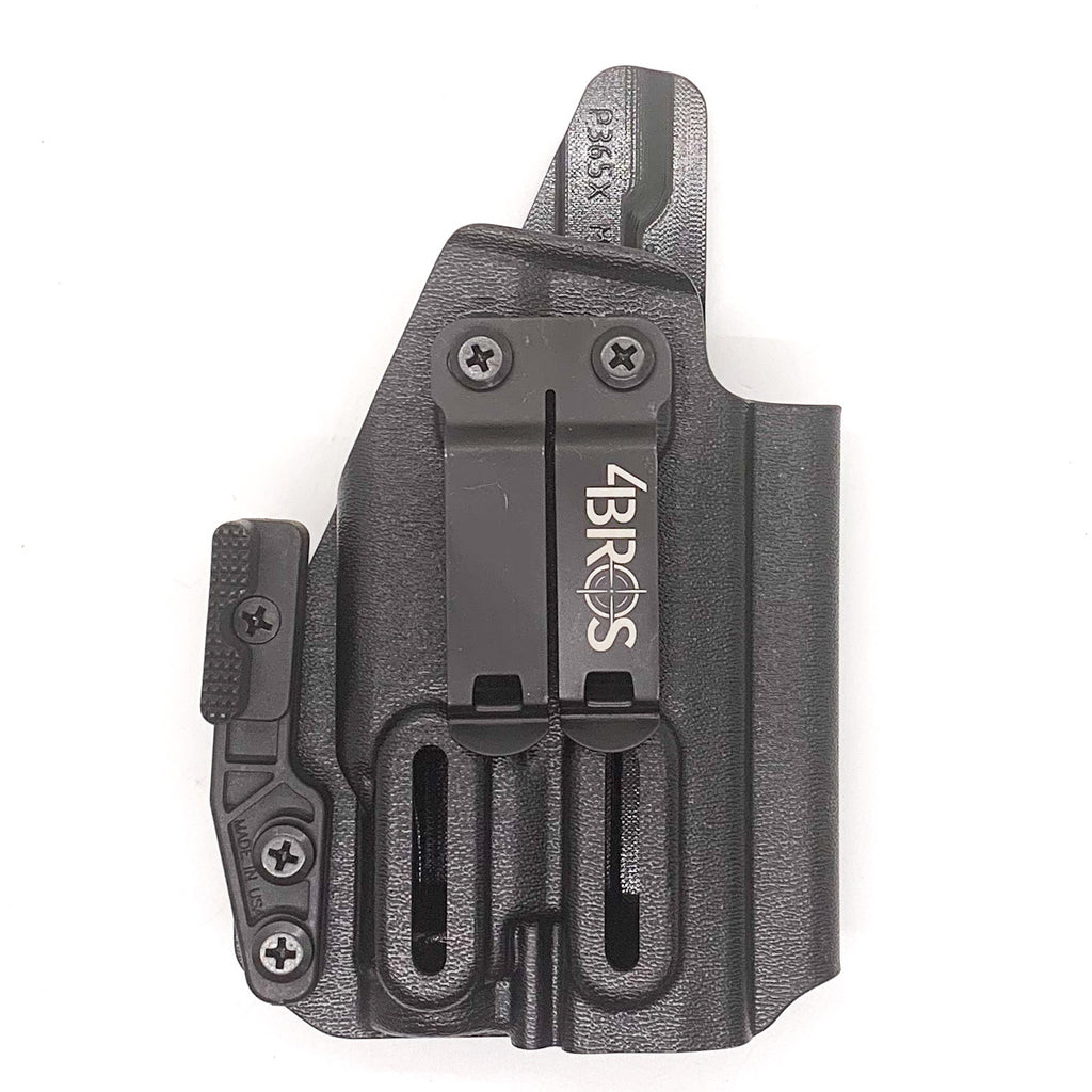 For the best Inside Waistband Kydex Holster designed to fit the Sig Sauer P365-XMACRO Comp RomeoZero Elite with Streamlight TLR-7 Sub, shop Four Brothers Holsters.  Full sweat guard, adjustable retention, smooth edges to reduce printing. Made in the USA. Open muzzle for threaded barrels, cleared for red dot sights.