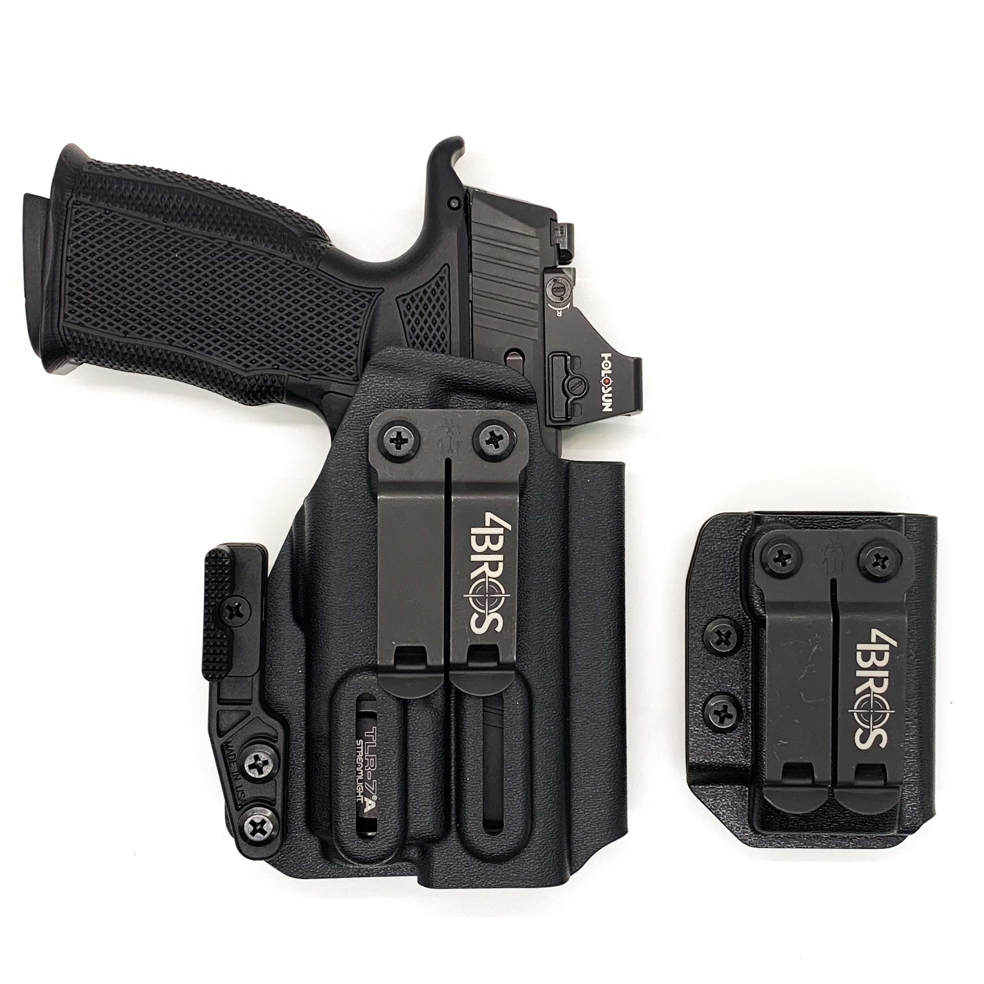 For the best IWB, AIWB, Appendix Inside Waistband Holster and Magazine Carrier combination package of 2023 designed to fit the  Sig Sauer P365-XMACRO with the Icarus Precision A.C.E. 365 "X" MACRO Grip Module & Streamlight TLR-7A mounted to the pistol shop Four Brothers Holsters. In stock,  ships next business day.