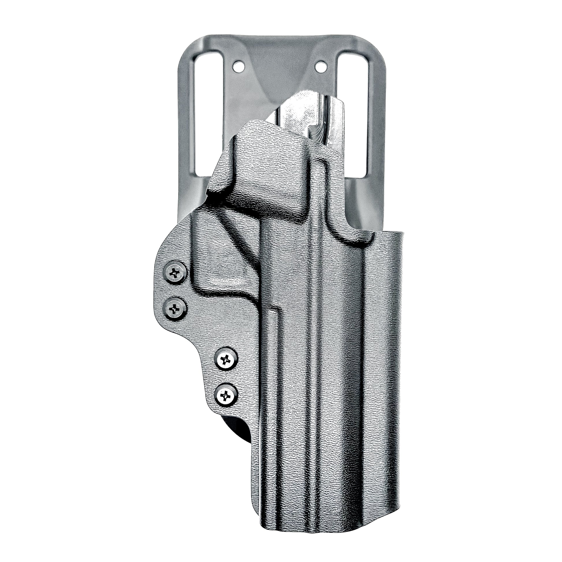 Black right-hand competition holster for the Military Armament Corporation MAC 9 DS Duty and DS-D COMP with adjustable retention and optic-ready design