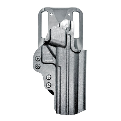 Black right-hand competition holster for the Military Armament Corporation MAC 9 DS Duty and DS-D COMP with adjustable retention and optic-ready design