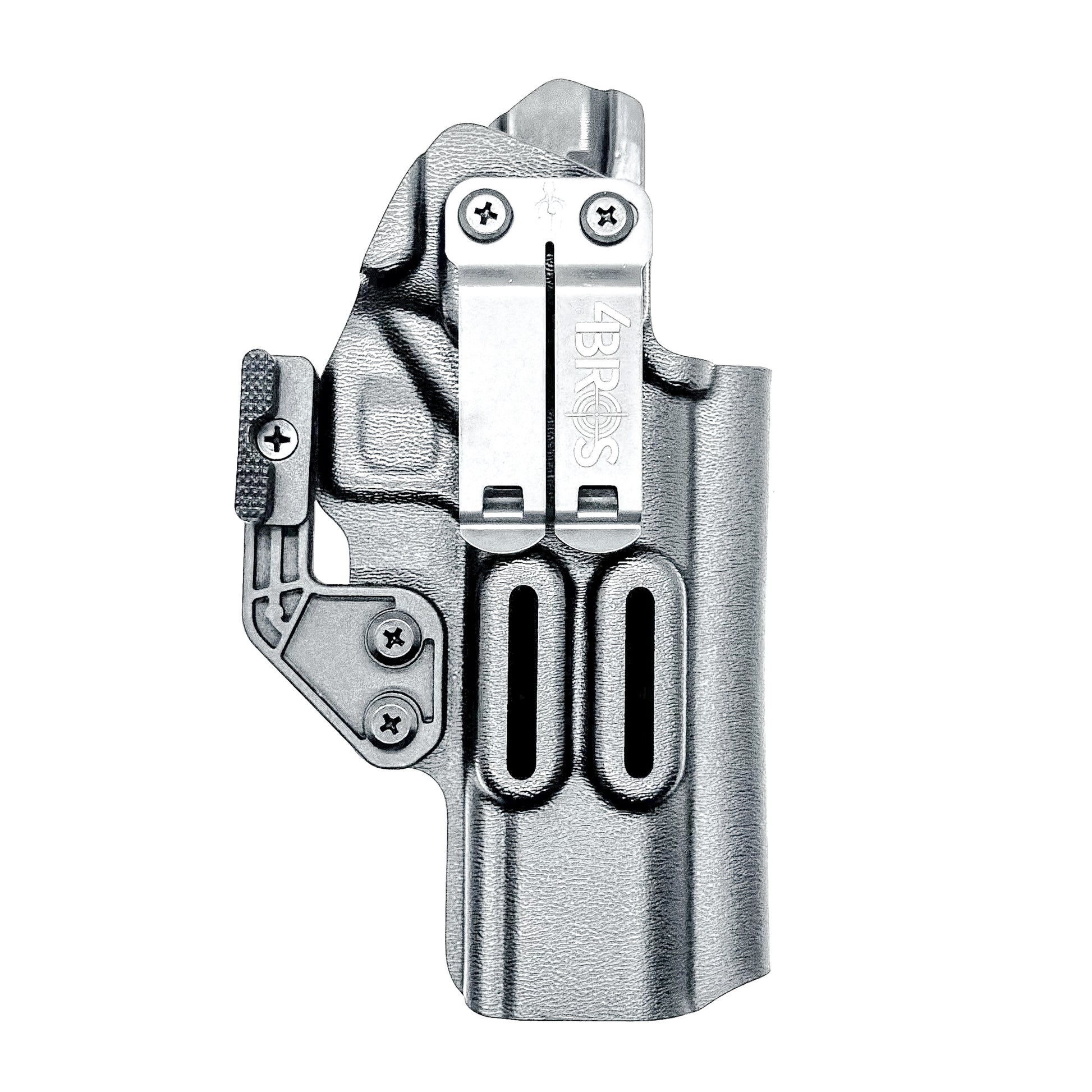 Black right-hand IWB holster for the Military Armament Corporation MAC 9 DS Duty and DS-D COMP with Monoblock clip and ModWing 