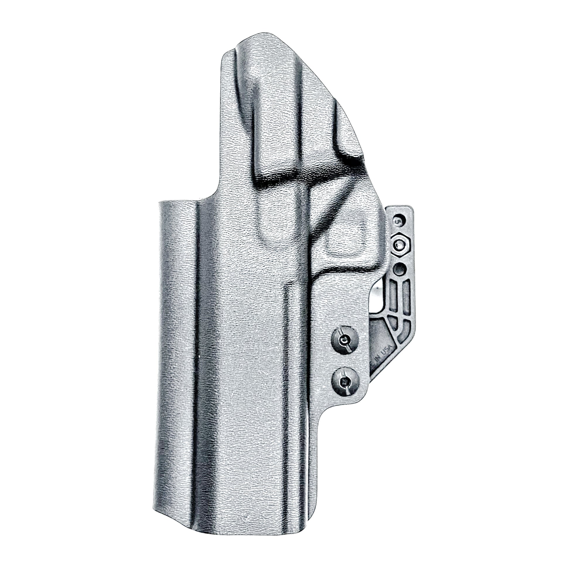 Black right-hand IWB holster for the Military Armament Corporation MAC 9 DS Duty and DS-D COMP with Monoblock clip and ModWing