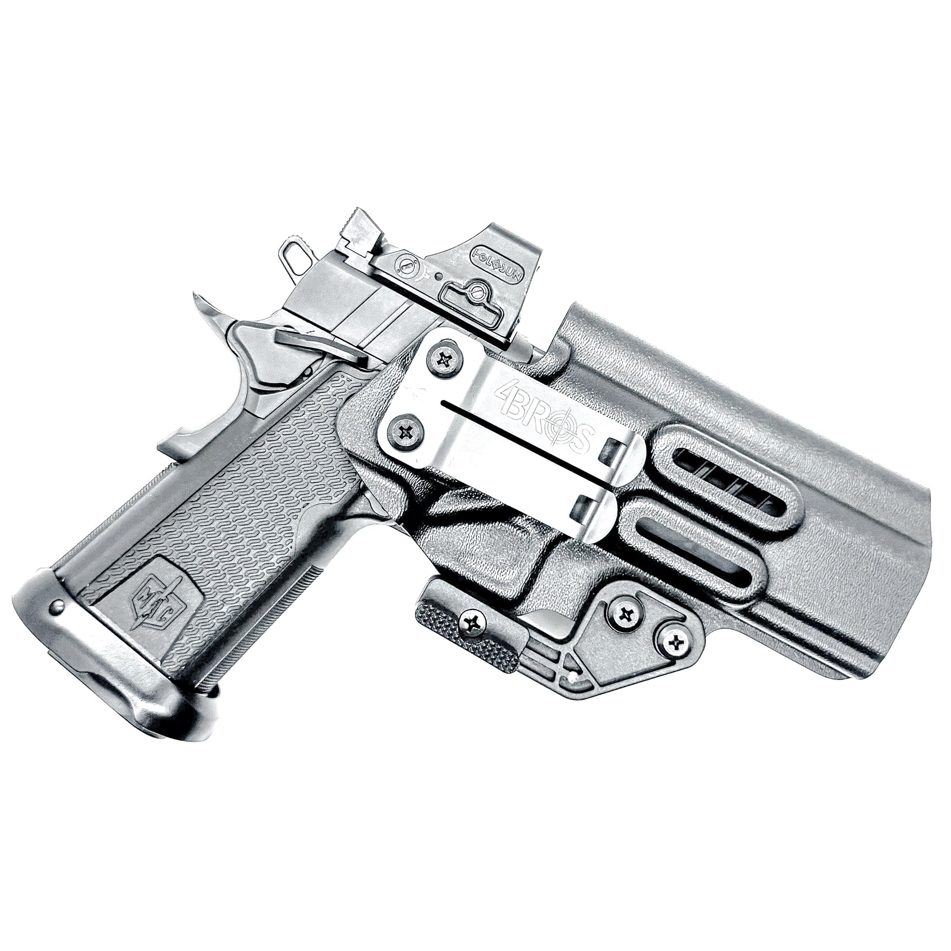 Black right-hand IWB holster for the Military Armament Corporation MAC 9 DS Duty and DS-D COMP with Monoblock clip and ModWing