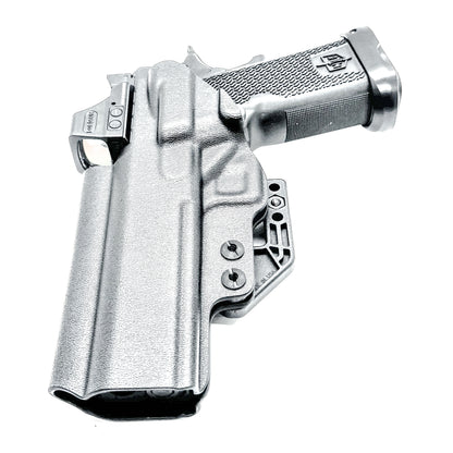Black right-hand IWB holster for the Military Armament Corporation MAC 9 DS Duty and DS-D COMP with Monoblock clip and ModWing