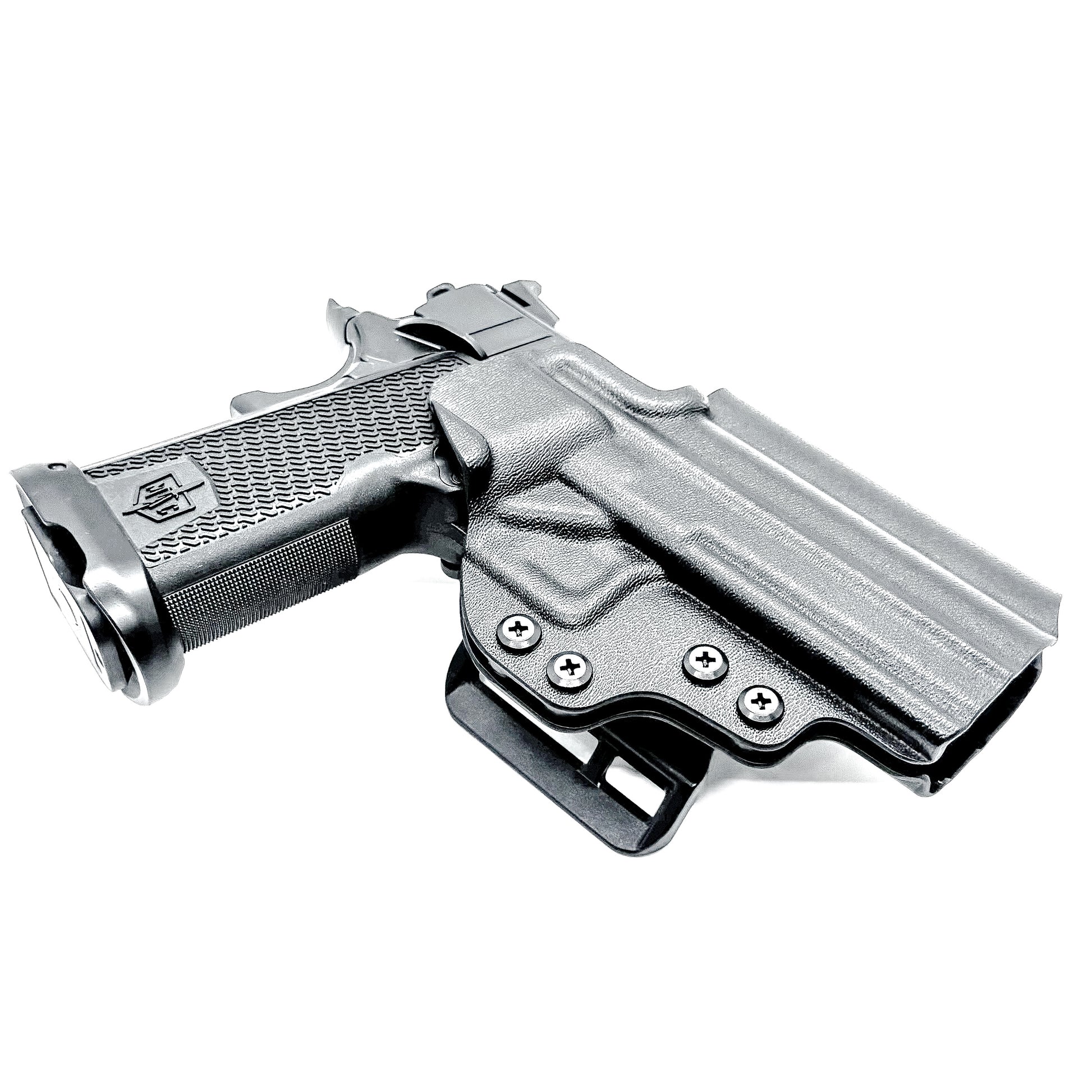 MAC 9 DS & DS COMP Outside Waistband (OWB) holster with precision fit and adjustable retention. Optics-ready design, made in the USA.