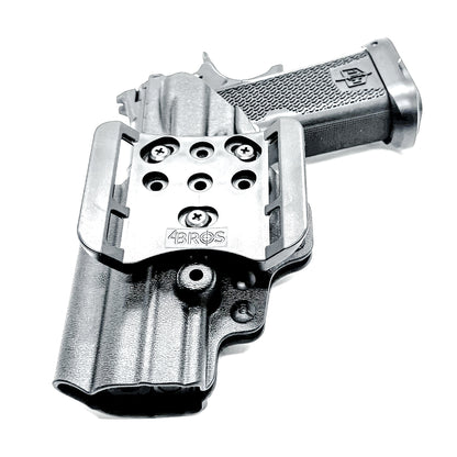 MAC 9 DS & DS COMP Outside Waistband (OWB) holster with precision fit and adjustable retention. Optics-ready design, made in the USA.
