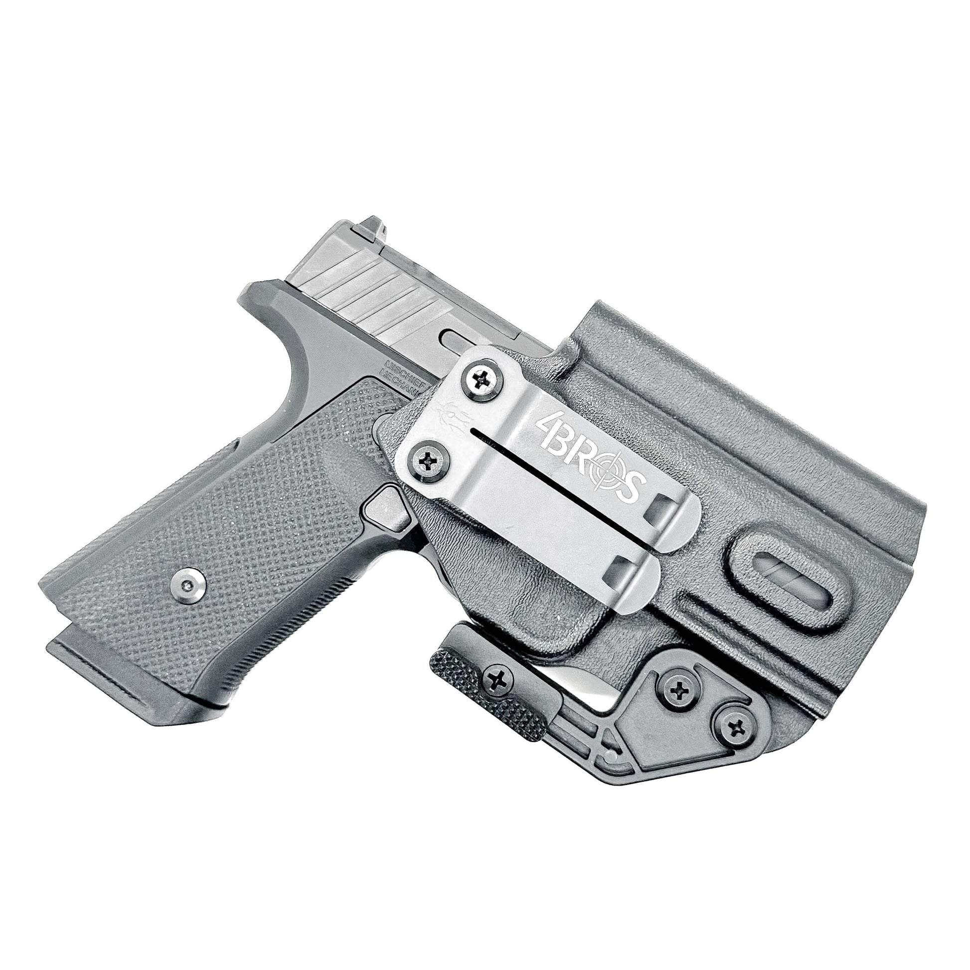 For the best concealed IWB AIWB Inside Waistband Holster designed to fit the Mischief Machine Commander Grip Module and Taurus GX4, shop Four Brothers Holsters.