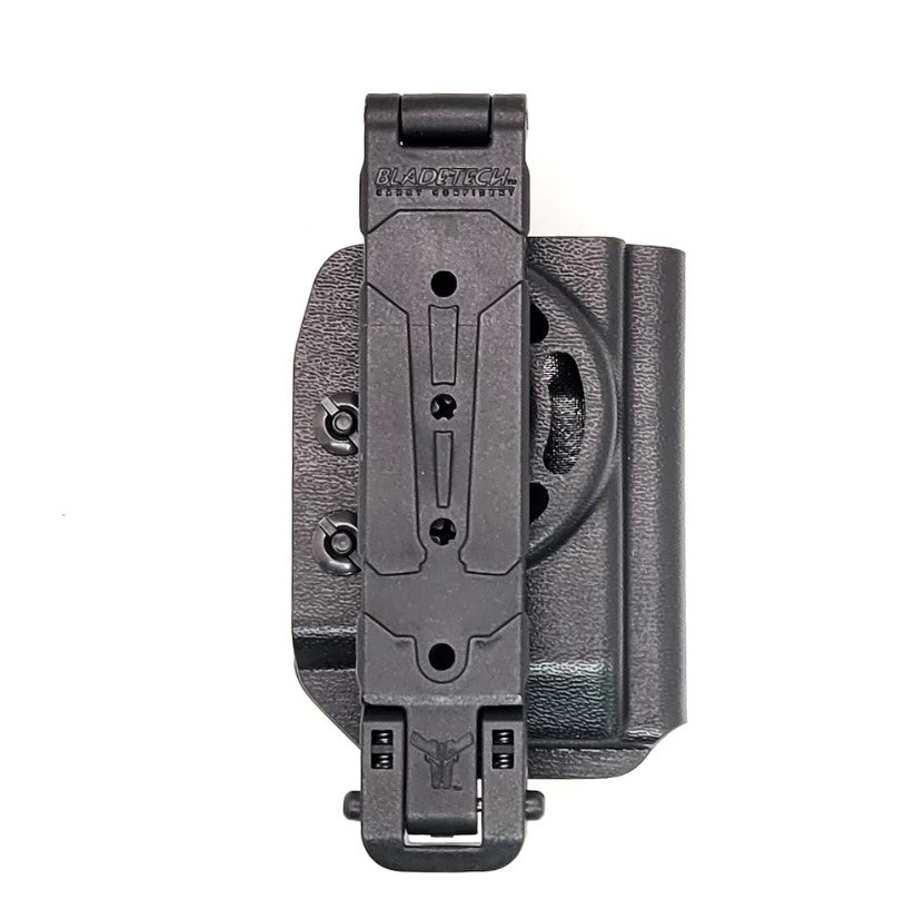 Best Kydex Outside Waistband magazine pouch for Sig P320, P365, P365XL Glock 9mm & 40, Glock Echelon, Walther, Ruger, S&W, FN magazines. Carrier fits most double stack 9mm or 40 S&W pistol magazines. Tek-Lok Belt attachment fits belts up to 2.25" wide Magazine Retention Device allows for retention adjustment with a 1/8" Allen wrench.