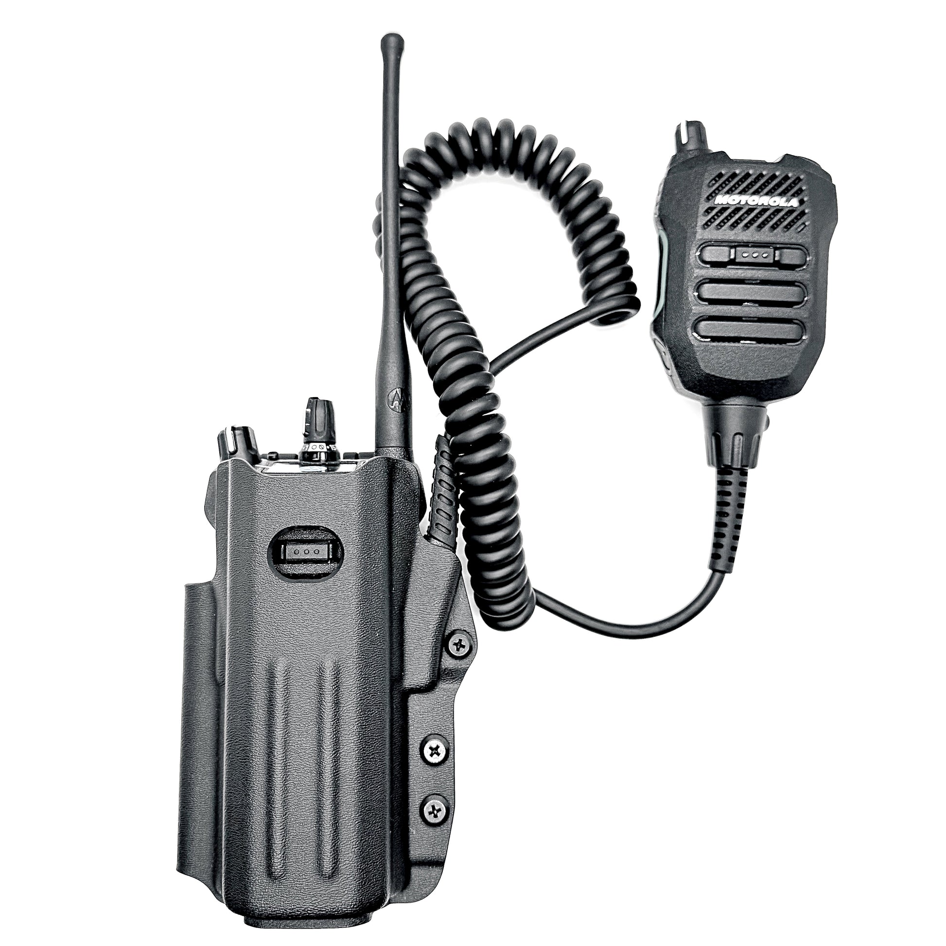 Outside Waistband & Molle Mount Kydex holster carrier for the Motorola APX N70 Single-band P25 Smart Radio with extended battery