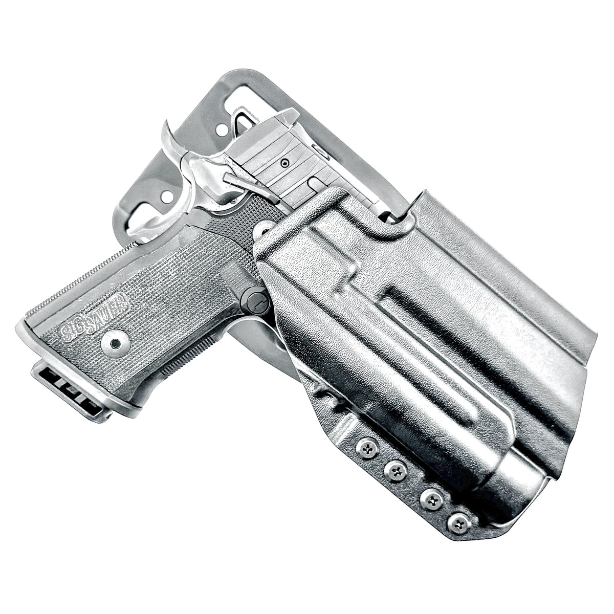 Light-Duty and Competition OWB holster for the Sig Sauer P211 GT4 and Streamlight TLR-1 HL or TLR-1 HP for Outside Waistband range & competition use.
