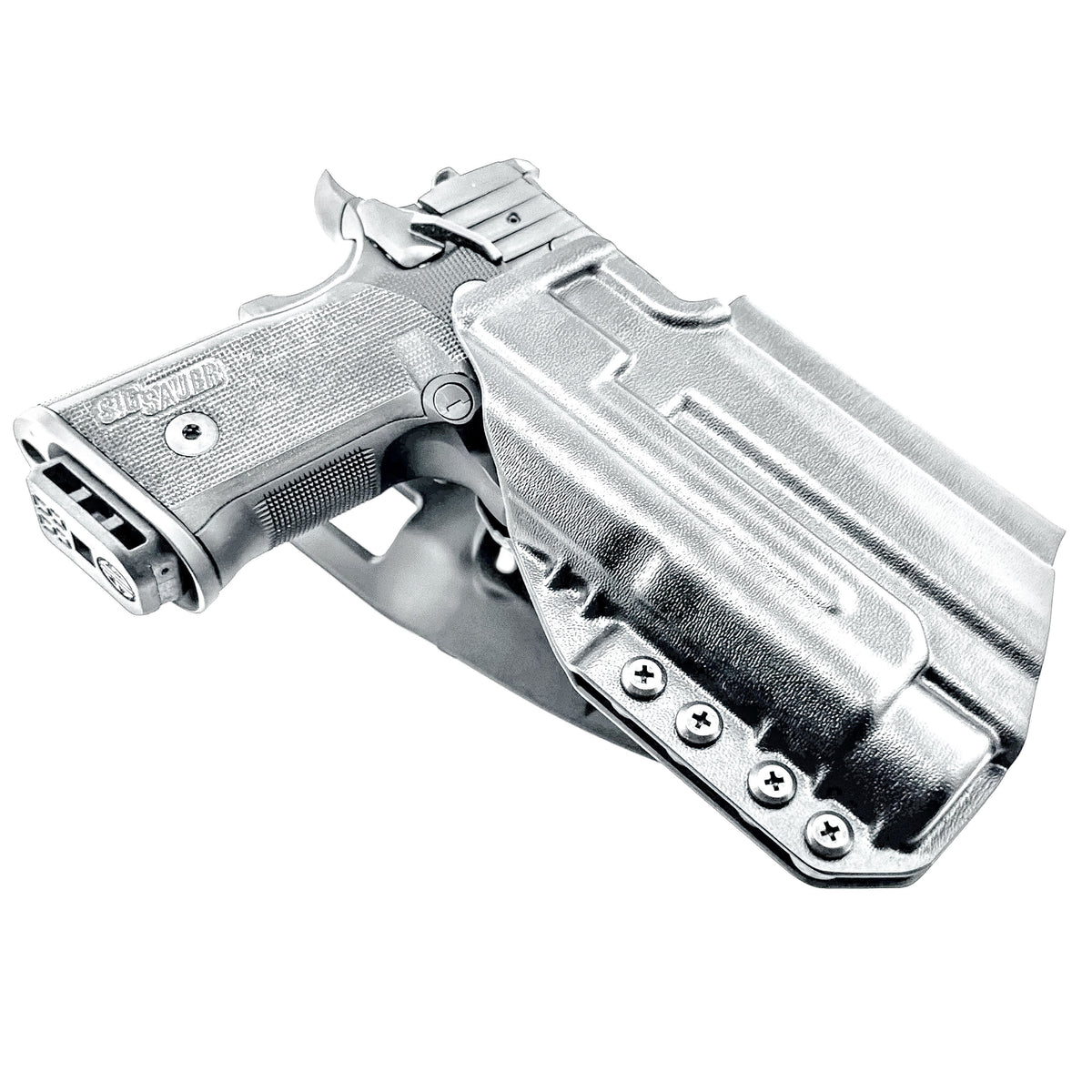 Light-Duty and Competition OWB holster for the Sig Sauer P211 GT4 and Streamlight TLR-1 HL or TLR-1 HP for Outside Waistband range & competition use.