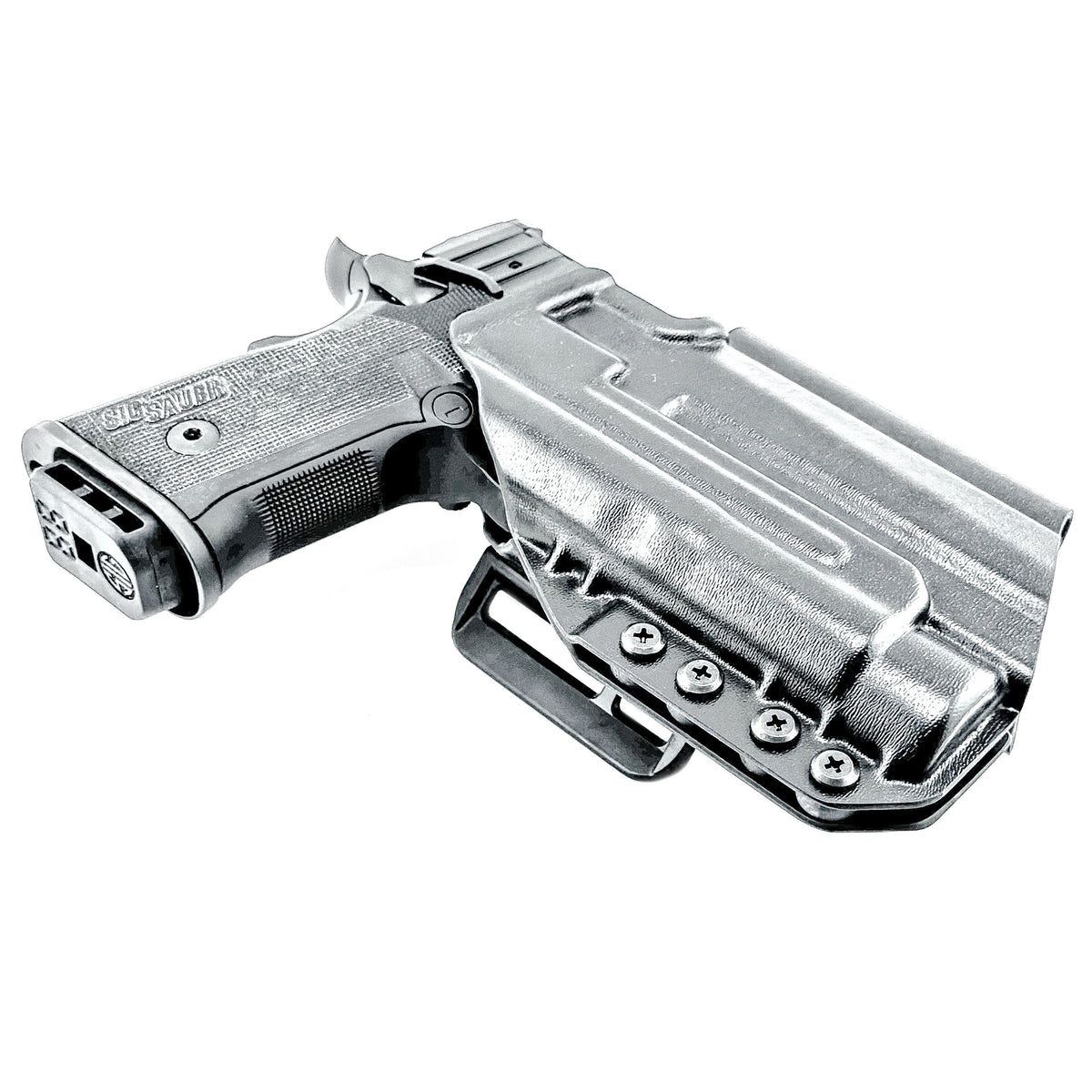 OWB holster for the Sig Sauer P211 GT4 and Streamlight TLR-1 HL or TLR-1 HP for Outside Waistband carry. Optics-ready and adjustable retention.