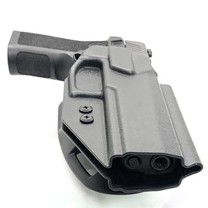 Outside waistband competition style holster designed to fit Sig P320 pistols with the Align Tactical Thumb Rest Takedown Lever installed. Holster will fit the Compact, Carry, M17, M18, X5 & Legion P320 pistols. Adjustable retention. Holster works well for USPSA, 3-Gun, Steel Challenge and competition shooting sports.