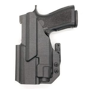 Inside Waistband Holster designed to fit the Sig Sauer P320 Compact, Carry and M18 pistols with the Streamlight TLR-8 or TLR-8A light and Align Tactical Thumb Rest Takedown lever mounted to the pistol. The holster retention is on the light itself and not the pistol, s the holster will not work without the light.