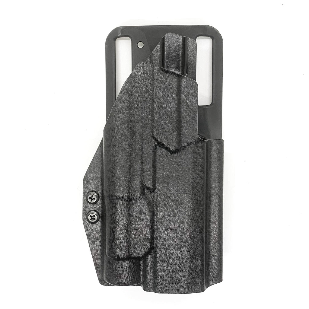 For the best, Outside Waistband OWB Kydex Competition Holster designed to fit the Full Size and Carry P320 series with Streamlight TLR-1 or TLR-1 HL weapon-mounted light, including the M17, M18 and X-Five models, using our competition belt mounting options shop Four Brothers Holsters.  Retention is adjustable.