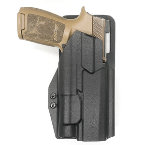 For the best, Outside Waistband OWB Kydex Competition Holster designed to fit the Full Size and Carry P320 series with Streamlight TLR-1 or TLR-1 HL weapon-mounted light, including the M17, M18 and X-Five models, using our competition belt mounting options shop Four Brothers Holsters.  Retention is adjustable.