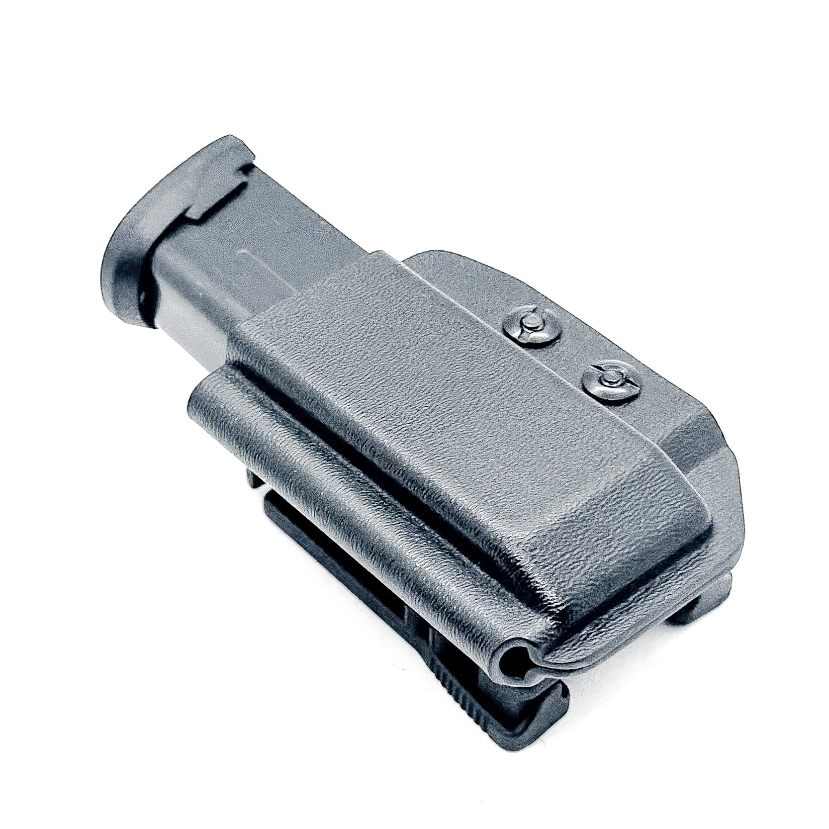 Black Kydex OWB Outside Waistband magazine pouch for Sig P365-FUSE, shop Four Brothers 4BROS Holsters. Proudly made in the USA.  Adjustable retention.