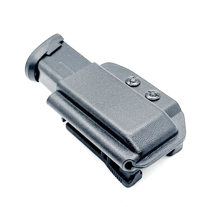 Black Kydex OWB Outside Waistband magazine pouch for Sig P365-FUSE, shop Four Brothers 4BROS Holsters. Proudly made in the USA.  Adjustable retention.