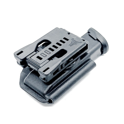 Black Kydex OWB Outside Waistband magazine pouch for Sig P365-FUSE, shop Four Brothers 4BROS Holsters. Proudly made in the USA.  Adjustable retention.