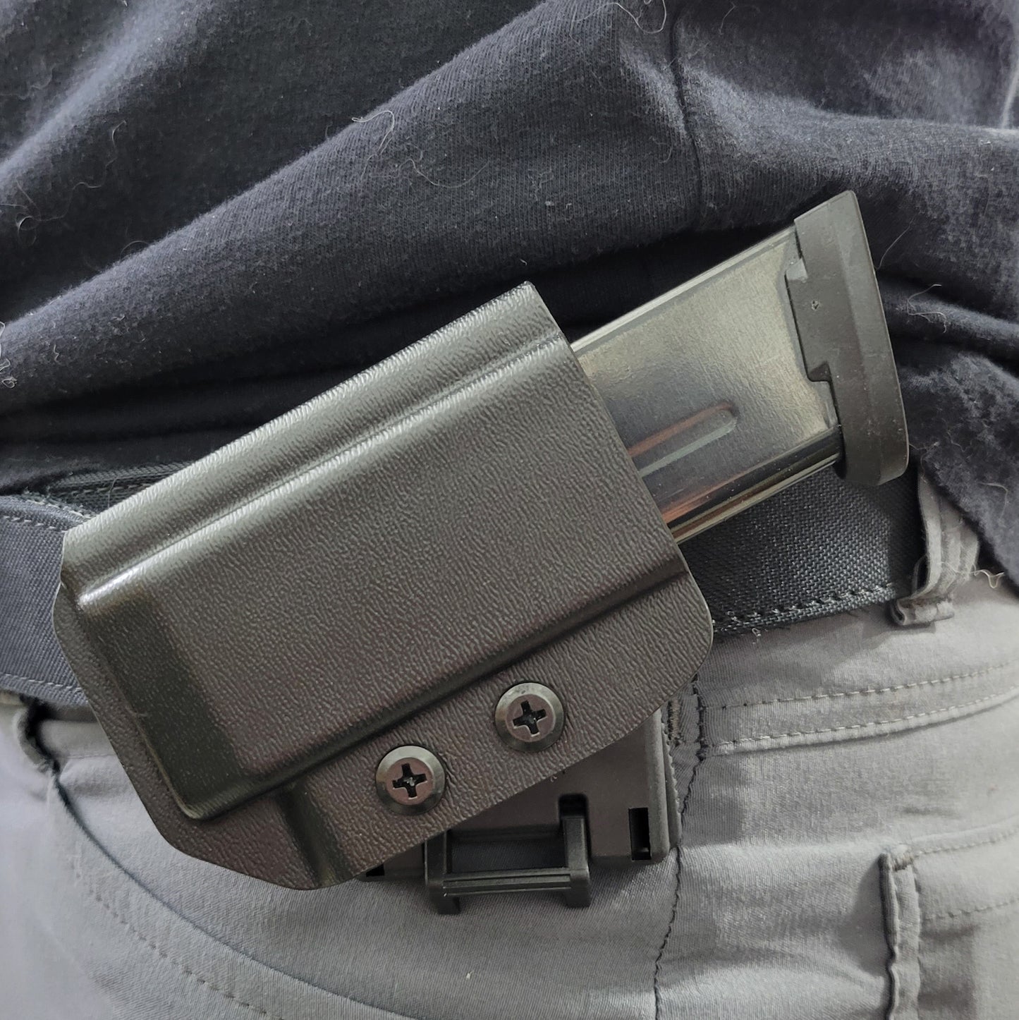 For the Best Kydex OWB Outside Waistband magazine pouch for Sig P365-FUSE, shop Four Brothers Holsters. Suitable for belt widths of 1 1/2", 1 3/4". 2" & 2 1/2" Adjustable retention and cant outside waist carrier holster Hellcat Pro, Sig P365XL, P365-XMACRO, Glock 43X & 48, Smith and Wesson Equalizer, and Shield Plus

