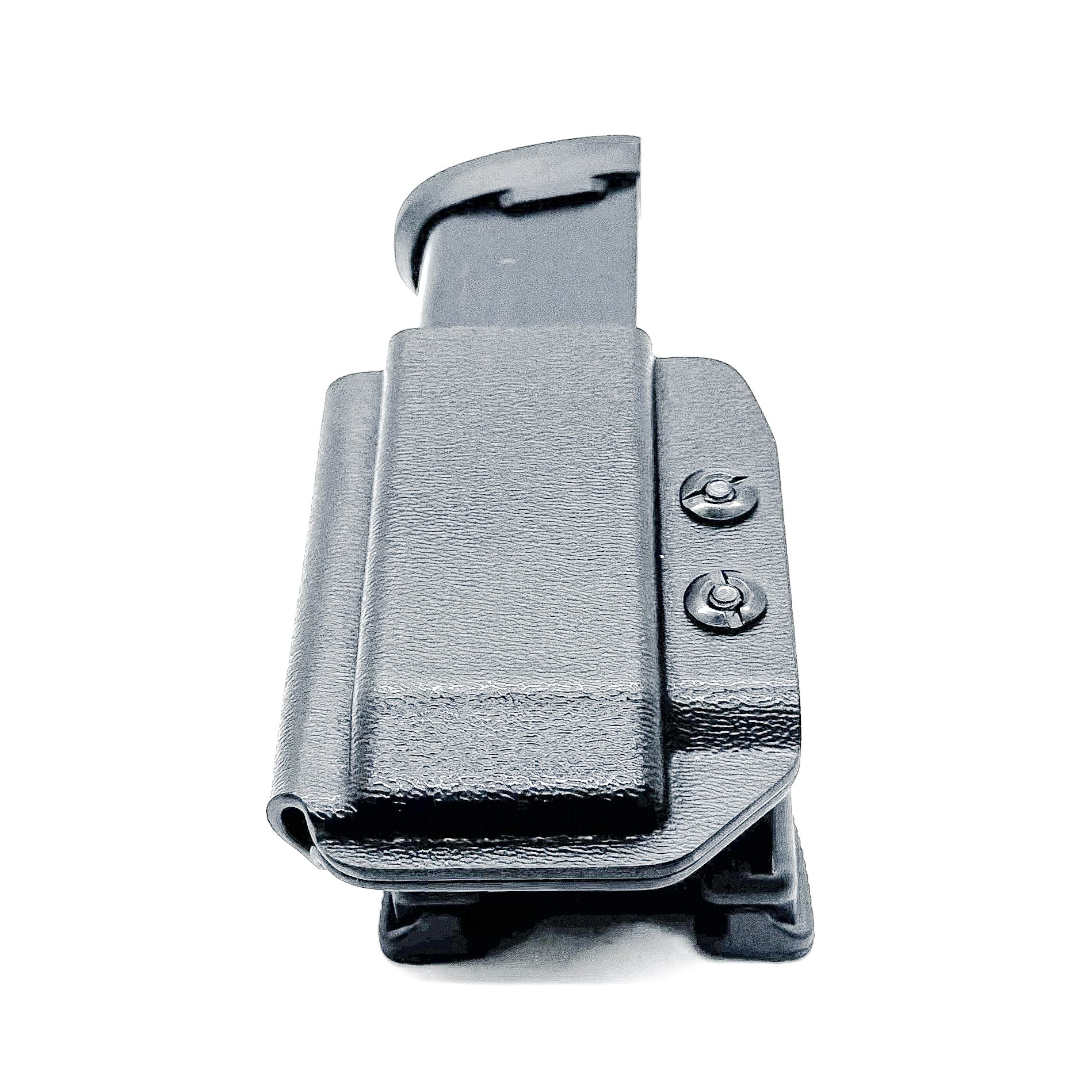 Black Kydex OWB Outside Waistband magazine pouch for Sig P365-FUSE, shop Four Brothers 4BROS Holsters. Proudly made in the USA.  Adjustable retention.