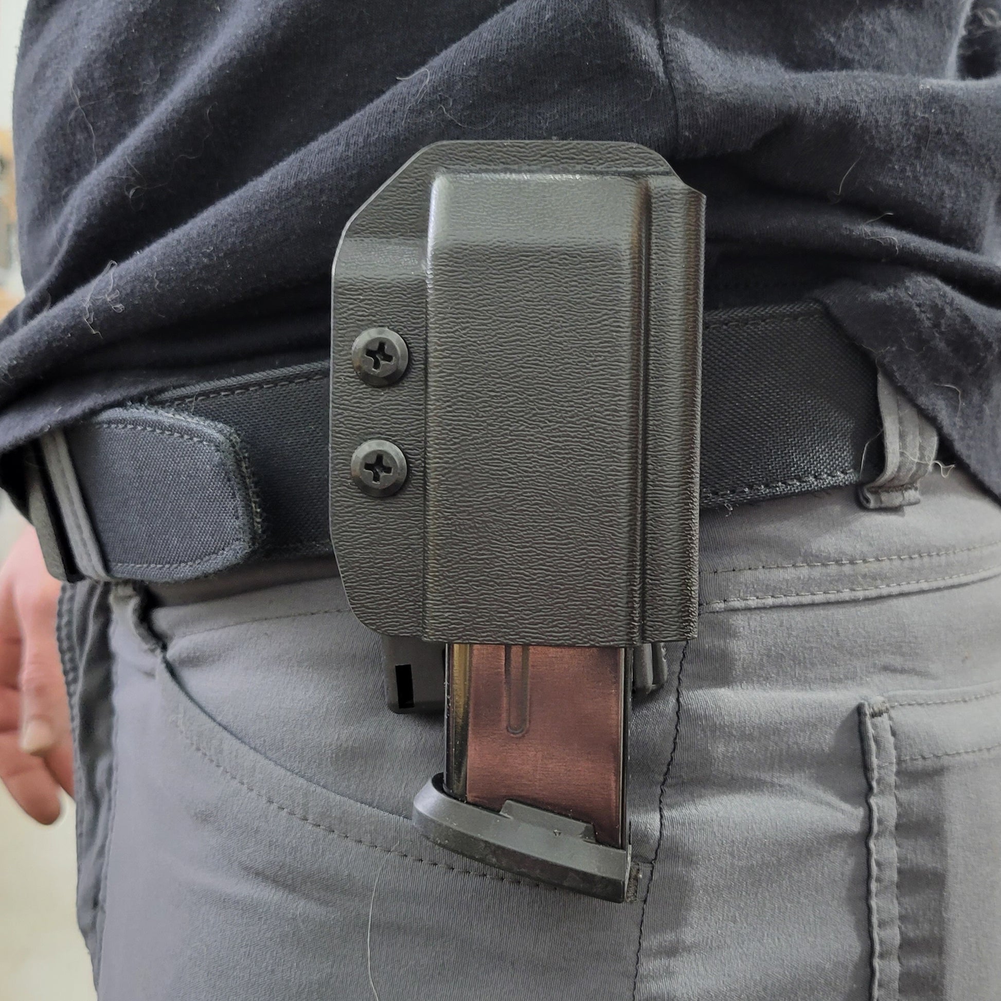 For the Best Kydex OWB Outside Waistband magazine pouch for Sig P365-FUSE, shop Four Brothers Holsters. Suitable for belt widths of 1 1/2", 1 3/4". 2" & 2 1/2" Adjustable retention and cant outside waist carrier holster Hellcat Pro, Sig P365XL, P365-XMACRO, Glock 43X & 48, Smith and Wesson Equalizer, and Shield Plus

