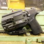 For the best Inside Waistband IWB AIWB Kydex Holster designed to fit the Sig Sauer P365-XMACRO, COMP, and TACOPS  with Streamlight TLR-8 A G, shop Four Brothers Holsters.  Full sweat guard, adjustable retention, and reduced printing. Made in the USA. Open muzzle for threaded barrels, cleared for red dot sights. MACRO