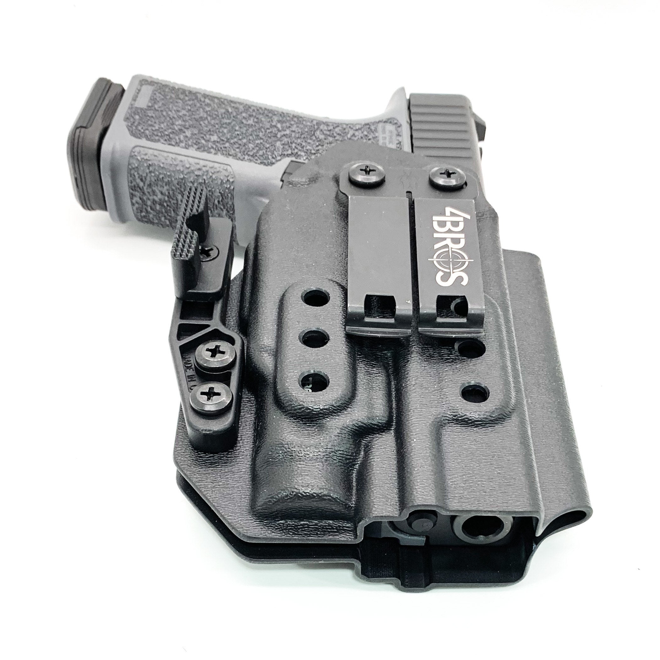 Inside Waistband Holster designed to fit the Polymer80 PF940C pistol with the Streamlight TLR-7 Sub weapon mounted light.  Holster will fit the Glock 19 size slide length pistol. Open Muzzle for threaded barrel, full sweat guard, adjustable retention, minimal material, reduced printing. Made in the USA