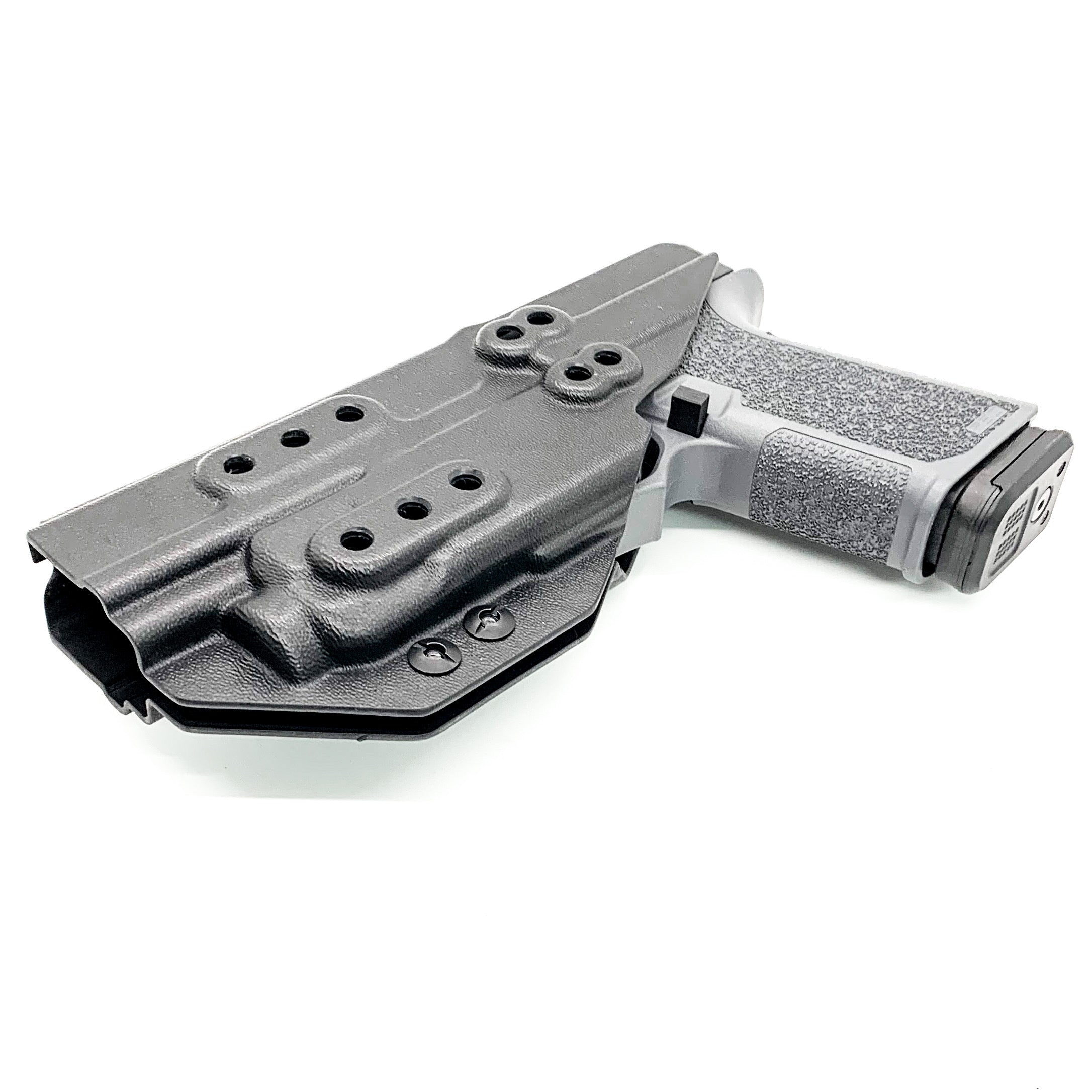 Inside waistband holster designed to fit the Polymer80 PF940 and PF940C pistols with Streamlight TLR-7 or TLR-7A Weapon mounted light. Holster will fit compact, standard and long slides. (Glock 19 & 17 slides) Open Muzzle for threaded barrel, full sweat guard, adjustable retention, minimal material, reduced printing 