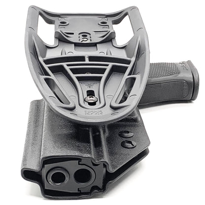 For the best outside waistband OWB Kydex duty or competition style holster designed to fit the Walther PDP 4.5" Full-Size and PDP Pro SD Compact 4" pistols shop Four Brothers Holsters. Cut for red dot sights, adjustable retention, and open muzzle for threaded barrel or compensator.