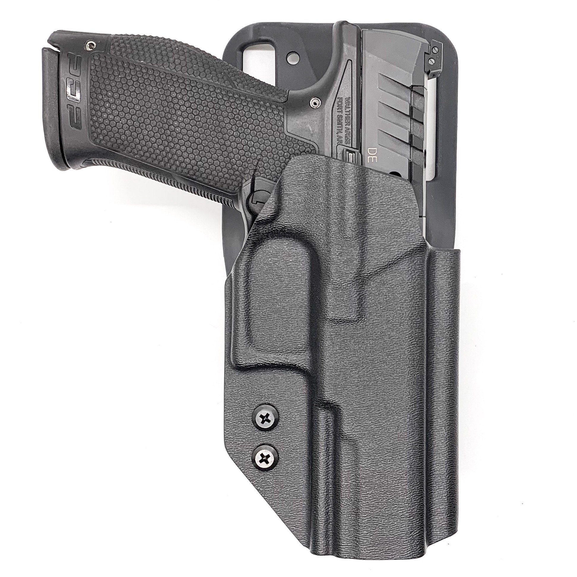 For the best outside waistband OWB Kydex duty or competition style holster designed to fit the Walther PDP 4.5" Full-Size and PDP Pro SD Compact 4" pistols shop Four Brothers Holsters. Cut for red dot sights, adjustable retention, and open muzzle for threaded barrel or compensator.