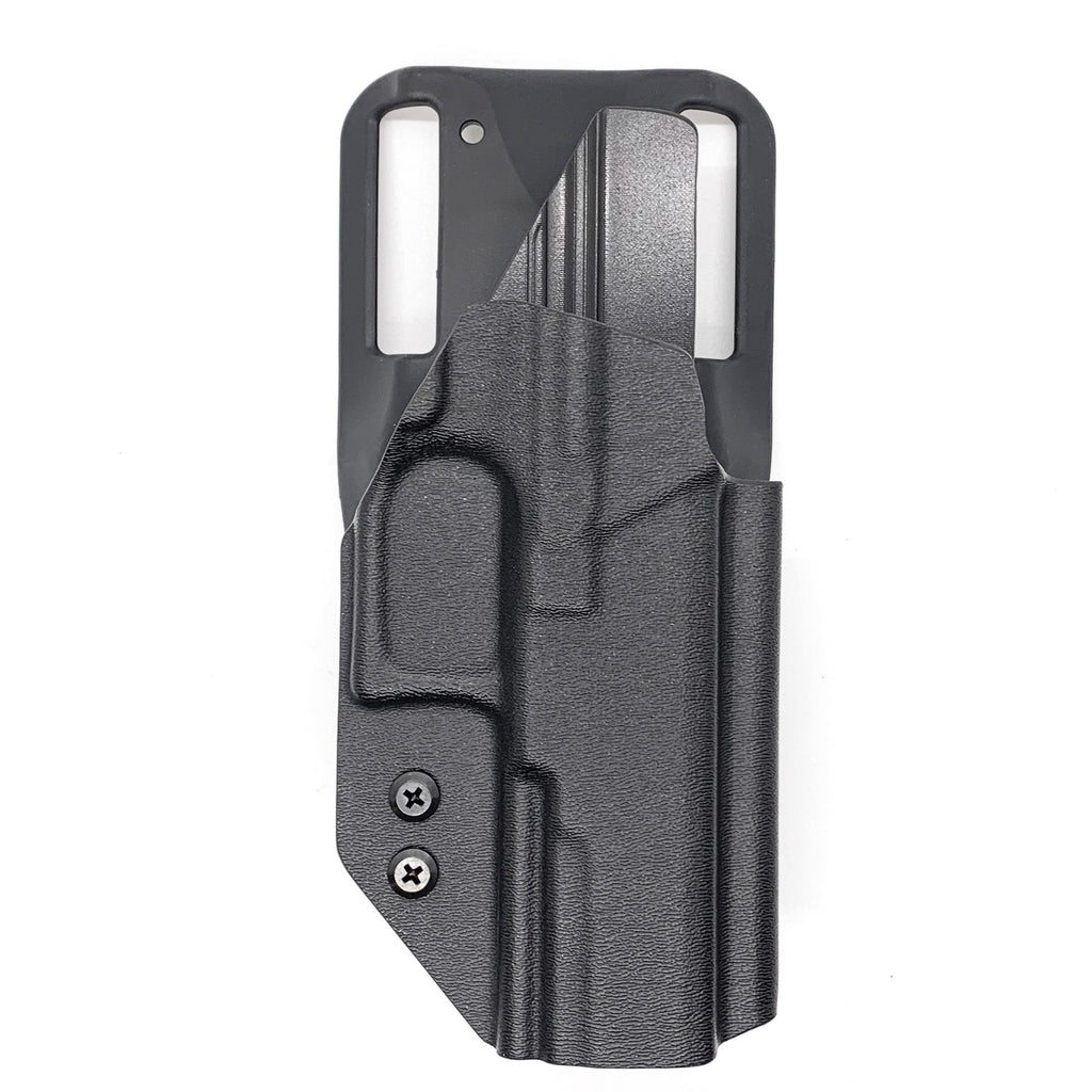 For the best outside waistband OWB Kydex duty or competition style holster designed to fit the Walther PDP 4" Full-Size, Compact 4", PDP F Series 4", and PDP F Series 3.5" pistols shop Four Brothers Holsters. Cut for red dot sights, adjustable retention, and open muzzle for threaded barrel or compensator PDP, Walther