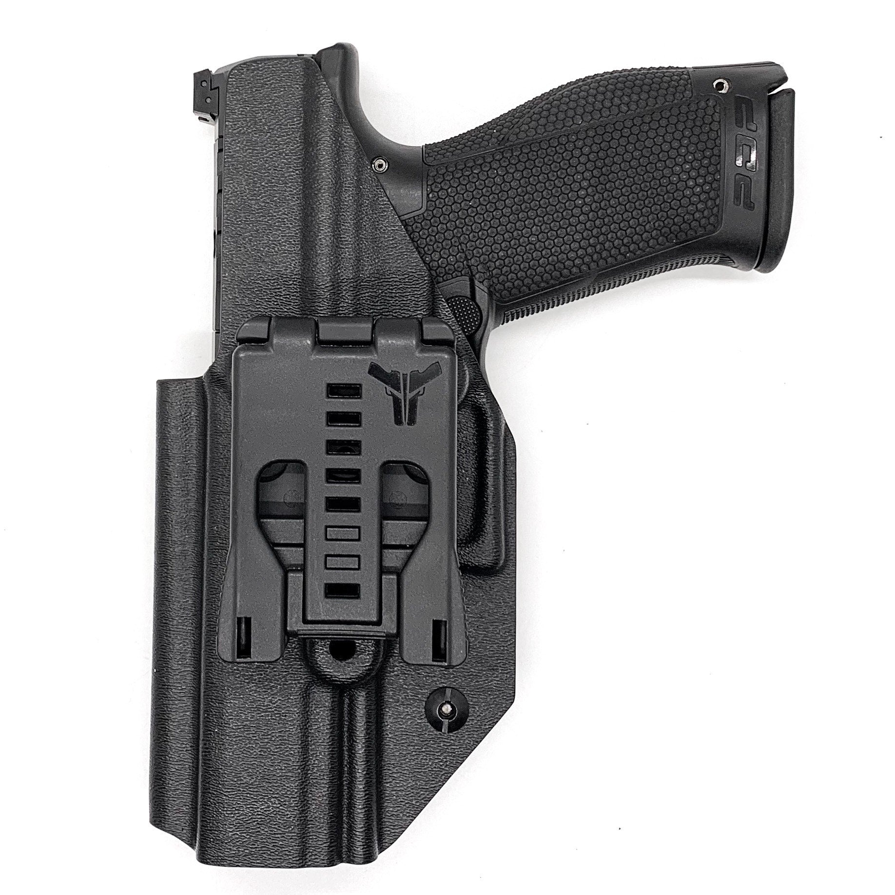 Outside Waistband Holster designed to fit the Walther PDP Full Size 4.5" pistol. Holster profile is cut to allow red dot sights to be mounted on the pistol.  This holster will fit the 4.5" Full Size, Full Size 4" and Compact. Full sweat guard, adjustable retention and open muzzle for threaded barrels and compensators.
