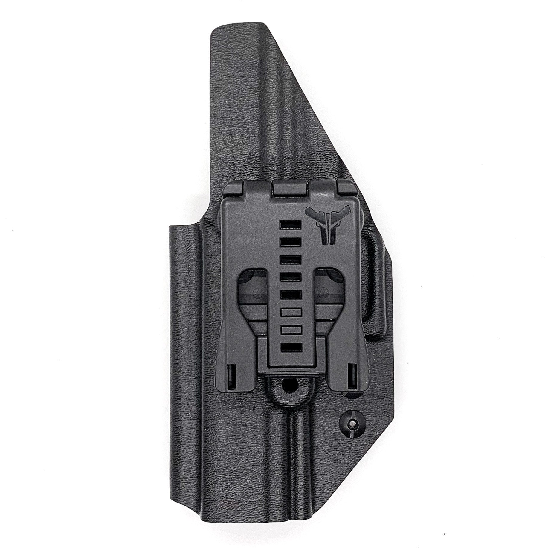 For the best Outside Waistband Taco Style Holster designed to fit the Walther PDP Pro SD Compact 4.6" pistol with a 4" slide and 4.6" threaded barrel shop Four Brothers Holsters.  Holster profile is cut to allow red dot sights to be mounted on the pistol.  Full sweat guard, adjustable retention, open muzzle PDP, Pro SD